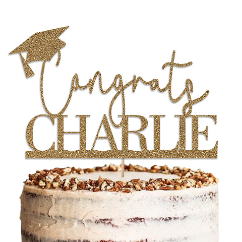 Personalised Graduation Glitter Cake Topper by KreateSquare | Custom Colour Any Name Premium 950 GSM Glitter Finish