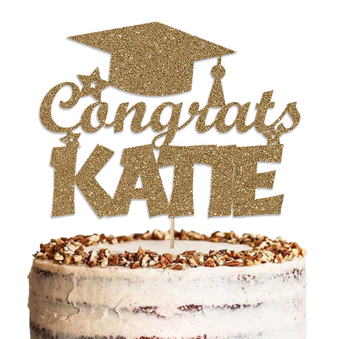 Personalised Graduation Glitter Cake Topper by KreateSquare | Custom Colour Any Name Premium 950 GSM Glitter Finish