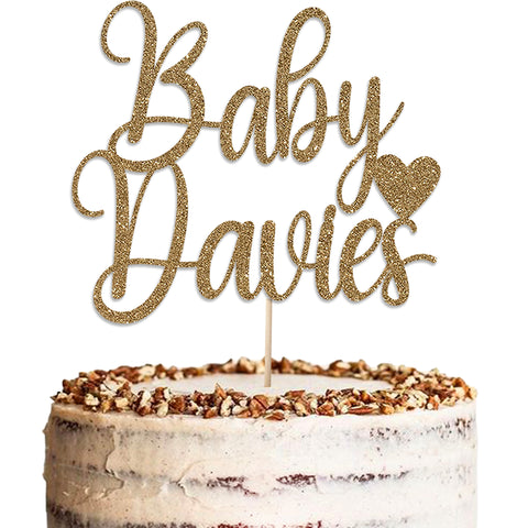 Personalised Baby Shower Glitter Cake Topper by KreateSquare | Custom Colour Any Name Premium 950 GSM Glitter