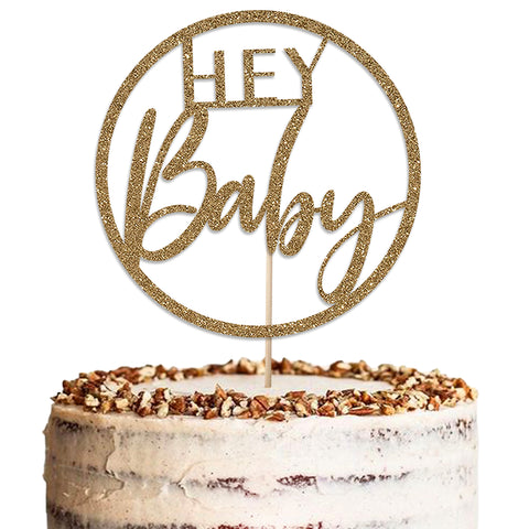 Hey Baby Baby Shower Glitter Cake Topper by KreateSquare | Variety of Colour Available Premium 950 GSM Glitter Finish