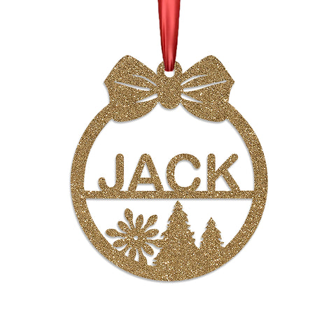 Personalised Christmas Bauble By KreateSquare 950 GSM Double Sided Glitter Xmas Tree Decoration Custom Name Baubles - Flower Xmas Tree Design