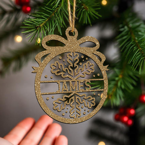 Personalised Christmas Bauble By KreateSquare 950 GSM Double Sided Glitter Xmas Tree Decoration Custom Name Baubles - Snowflake Design