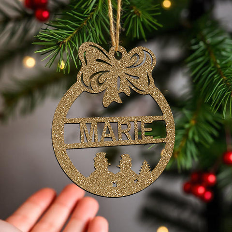 Personalised Christmas Bauble By KreateSquare 950 GSM Double Sided Glitter Xmas Tree Decoration Custom Name Baubles - Snow Man Design