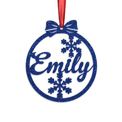 Personalised Christmas Bauble By KreateSquare 950 GSM Double Sided Glitter Xmas Tree Decoration Custom Name Baubles - Snowfolks Bow Design