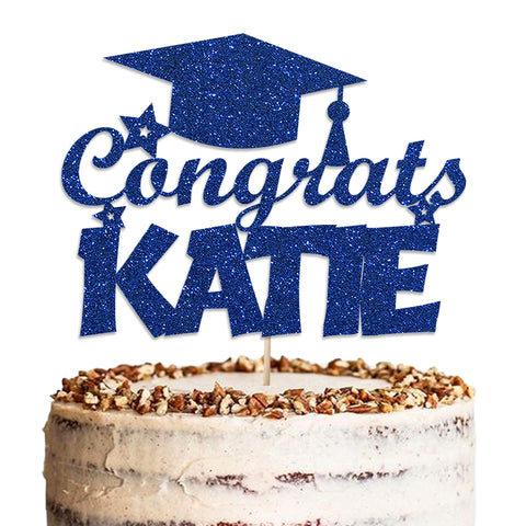 Personalised Graduation Glitter Cake Topper by KreateSquare | Custom Colour Any Name Premium 950 GSM Glitter Finish