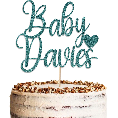 Personalised Baby Shower Glitter Cake Topper by KreateSquare | Custom Colour Any Name Premium 950 GSM Glitter