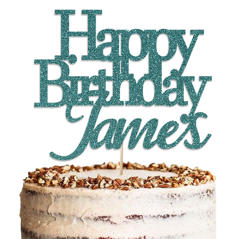 Personalised Happy Birthday Glitter Cake Topper by KreateSquare | Custom Colour Any Name Premium 950 GSM Glitter Finish