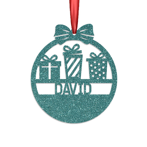 Personalised Christmas Bauble By KreateSquare 950 GSM Double Sided Glitter Xmas Tree Decoration Custom Name Baubles - Gifts Bow Design