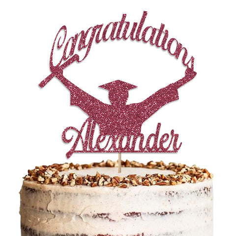 Personalised Graduation Glitter Cake Topper by KreateSquare | Custom Colour Any Name Premium 950 GSM Glitter Finish