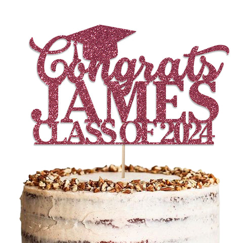 Personalised Graduation Glitter Cake Topper by KreateSquare | Custom Colour Any Name Premium 950 GSM Glitter Finish