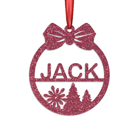 Personalised Christmas Bauble By KreateSquare 950 GSM Double Sided Glitter Xmas Tree Decoration Custom Name Baubles - Flower Xmas Tree Design