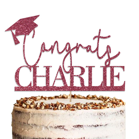 Personalised Graduation Glitter Cake Topper by KreateSquare | Custom Colour Any Name Premium 950 GSM Glitter Finish