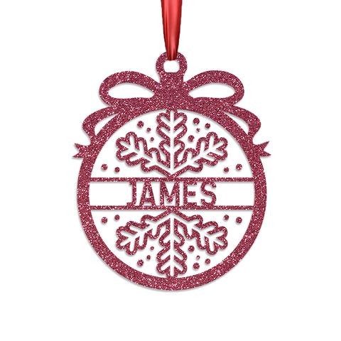 Personalised Christmas Bauble By KreateSquare 950 GSM Double Sided Glitter Xmas Tree Decoration Custom Name Baubles - Snowflake Design