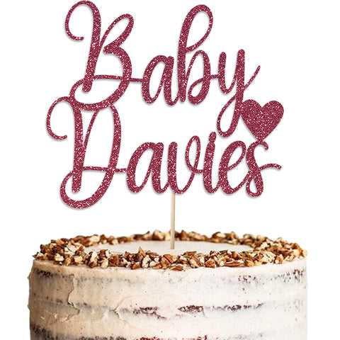 Personalised Baby Shower Glitter Cake Topper by KreateSquare | Custom Colour Any Name Premium 950 GSM Glitter