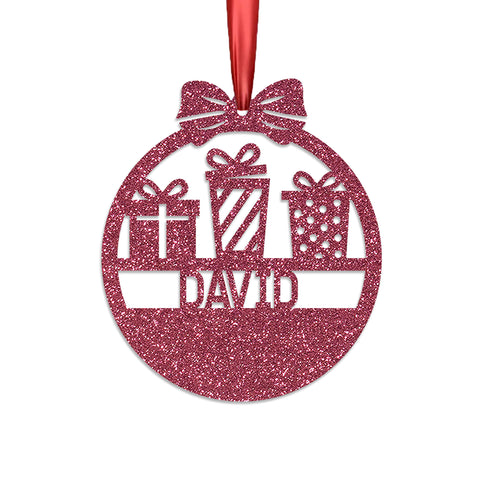 Personalised Christmas Bauble By KreateSquare 950 GSM Double Sided Glitter Xmas Tree Decoration Custom Name Baubles - Gifts Bow Design