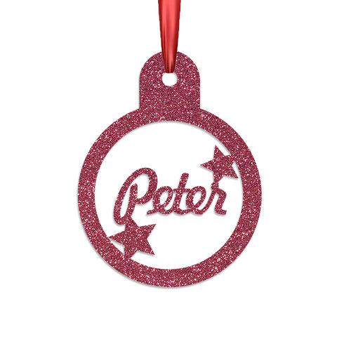 Personalised Christmas Bauble By KreateSquare 950 GSM Double Sided Glitter Xmas Tree Decoration Custom Name Baubles - Name Tag Design