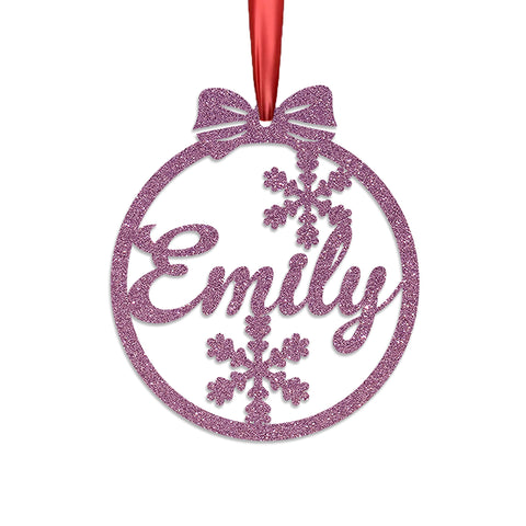 Personalised Christmas Bauble By KreateSquare 950 GSM Double Sided Glitter Xmas Tree Decoration Custom Name Baubles - Snowfolks Bow Design