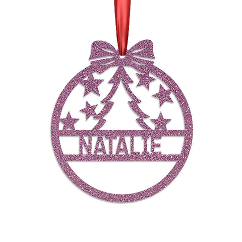 Personalised Christmas Bauble By KreateSquare 950 GSM Double Sided Glitter Xmas Tree Decoration Custom Name Baubles - Star Tree Design