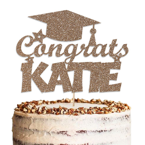 Personalised Graduation Glitter Cake Topper by KreateSquare | Custom Colour Any Name Premium 950 GSM Glitter Finish