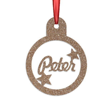 Personalised Christmas Bauble By KreateSquare 950 GSM Double Sided Glitter Xmas Tree Decoration Custom Name Baubles - Name Tag Design