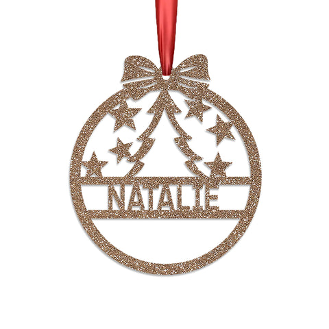 Personalised Christmas Bauble By KreateSquare 950 GSM Double Sided Glitter Xmas Tree Decoration Custom Name Baubles - Star Tree Design