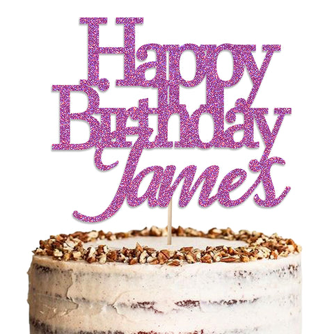 Personalised Happy Birthday Glitter Cake Topper by KreateSquare | Custom Colour Any Name Premium 950 GSM Glitter Finish