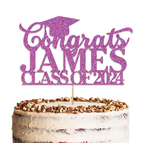 Personalised Graduation Glitter Cake Topper by KreateSquare | Custom Colour Any Name Premium 950 GSM Glitter Finish