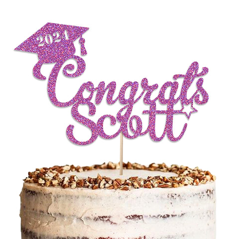 Personalised Graduation Glitter Cake Topper by KreateSquare | Custom Colour Any Name Premium 950 GSM Glitter Finish