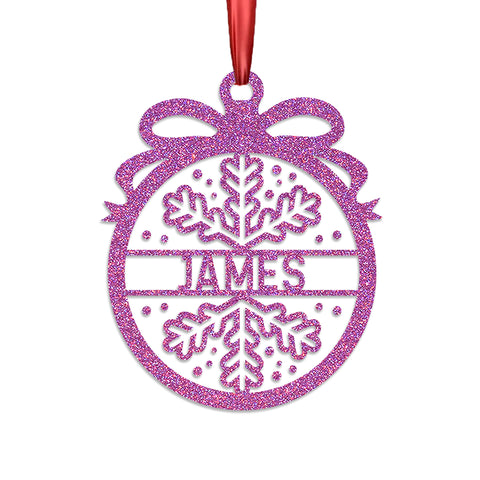 Personalised Christmas Bauble By KreateSquare 950 GSM Double Sided Glitter Xmas Tree Decoration Custom Name Baubles - Snowflake Design