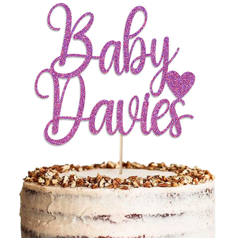 Personalised Baby Shower Glitter Cake Topper by KreateSquare | Custom Colour Any Name Premium 950 GSM Glitter