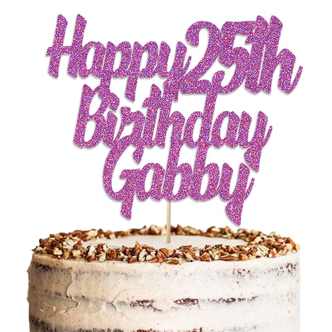 Personalised Happy Birthday Glitter Cake Topper by KreateSquare | Custom Colour Any Name & Any Age Premium 950 GSM Glitter Finish