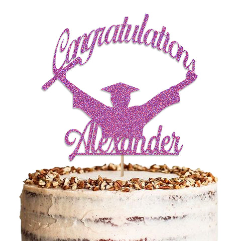 Personalised Graduation Glitter Cake Topper by KreateSquare | Custom Colour Any Name Premium 950 GSM Glitter Finish