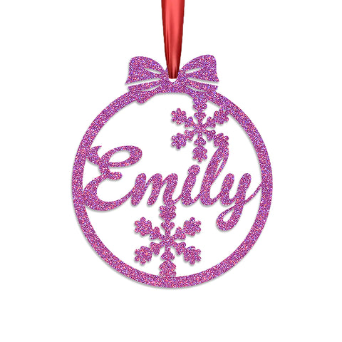 Personalised Christmas Bauble By KreateSquare 950 GSM Double Sided Glitter Xmas Tree Decoration Custom Name Baubles - Snowfolks Bow Design