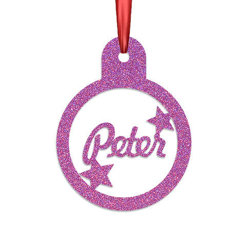 Personalised Christmas Bauble By KreateSquare 950 GSM Double Sided Glitter Xmas Tree Decoration Custom Name Baubles - Name Tag Design