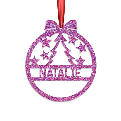 Personalised Christmas Bauble By KreateSquare 950 GSM Double Sided Glitter Xmas Tree Decoration Custom Name Baubles - Star Tree Design