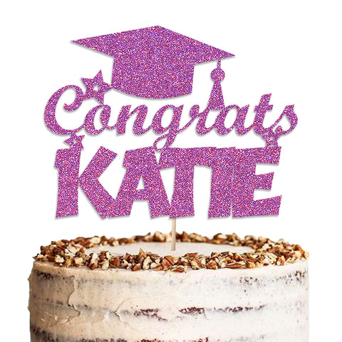 Personalised Graduation Glitter Cake Topper by KreateSquare | Custom Colour Any Name Premium 950 GSM Glitter Finish