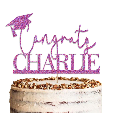 Personalised Graduation Glitter Cake Topper by KreateSquare | Custom Colour Any Name Premium 950 GSM Glitter Finish