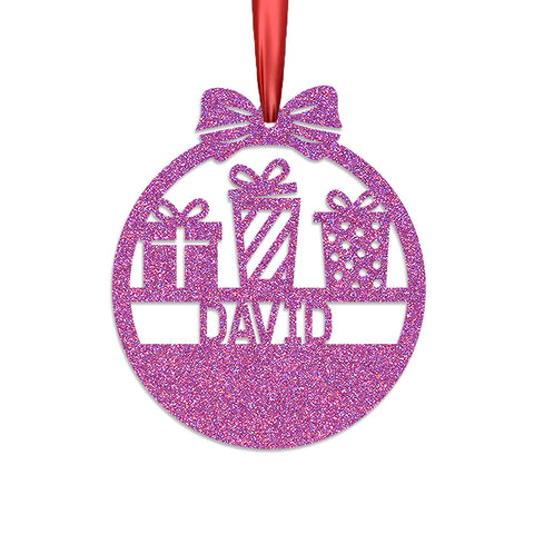 Personalised Christmas Bauble By KreateSquare 950 GSM Double Sided Glitter Xmas Tree Decoration Custom Name Baubles - Gifts Bow Design