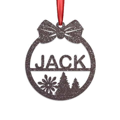 Personalised Christmas Bauble By KreateSquare 950 GSM Double Sided Glitter Xmas Tree Decoration Custom Name Baubles - Flower Xmas Tree Design