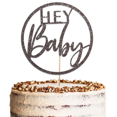 Hey Baby Baby Shower Glitter Cake Topper by KreateSquare | Variety of Colour Available Premium 950 GSM Glitter Finish