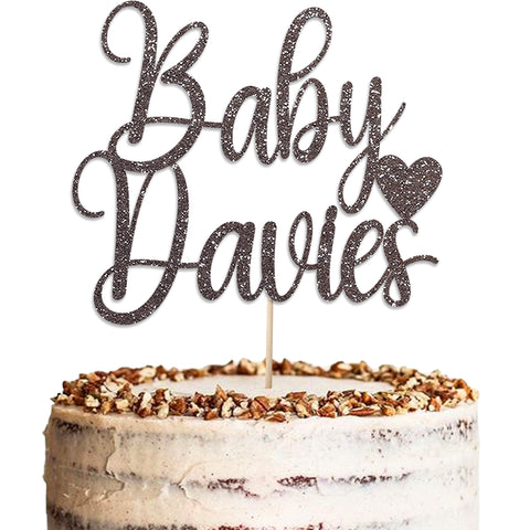 Personalised Baby Shower Glitter Cake Topper by KreateSquare | Custom Colour Any Name Premium 950 GSM Glitter