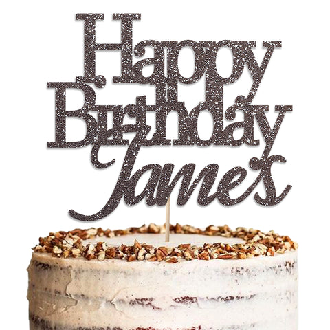 Personalised Happy Birthday Glitter Cake Topper by KreateSquare | Custom Colour Any Name Premium 950 GSM Glitter Finish