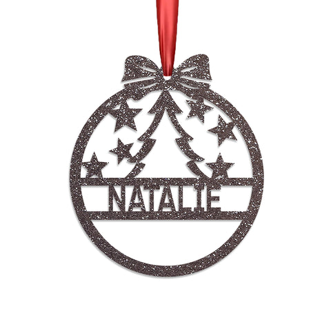 Personalised Christmas Bauble By KreateSquare 950 GSM Double Sided Glitter Xmas Tree Decoration Custom Name Baubles - Star Tree Design