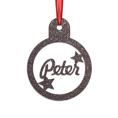 Personalised Christmas Bauble By KreateSquare 950 GSM Double Sided Glitter Xmas Tree Decoration Custom Name Baubles - Name Tag Design