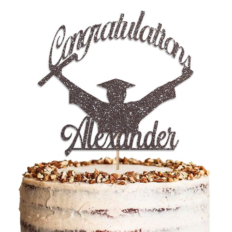 Personalised Graduation Glitter Cake Topper by KreateSquare | Custom Colour Any Name Premium 950 GSM Glitter Finish