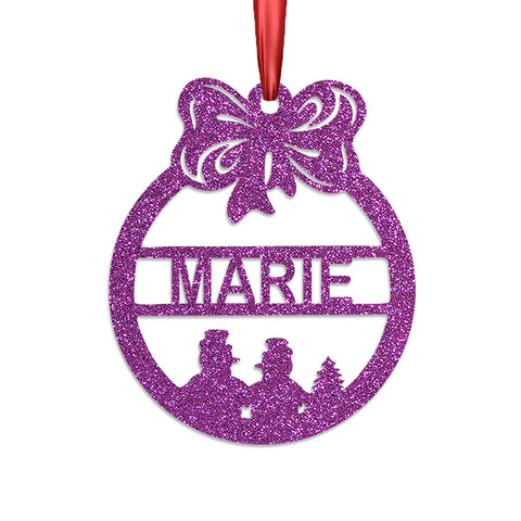 Personalised Christmas Bauble By KreateSquare 950 GSM Double Sided Glitter Xmas Tree Decoration Custom Name Baubles - Snow Man Design