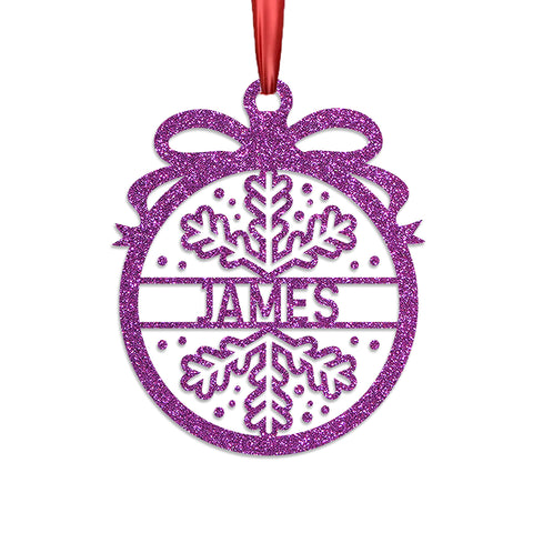 Personalised Christmas Bauble By KreateSquare 950 GSM Double Sided Glitter Xmas Tree Decoration Custom Name Baubles - Snowflake Design