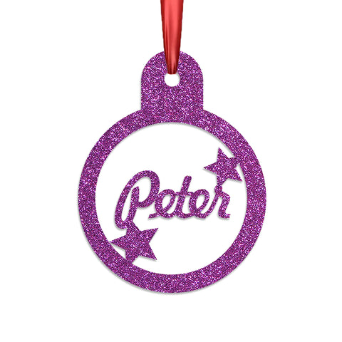 Personalised Christmas Bauble By KreateSquare 950 GSM Double Sided Glitter Xmas Tree Decoration Custom Name Baubles - Name Tag Design