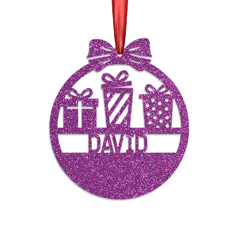 Personalised Christmas Bauble By KreateSquare 950 GSM Double Sided Glitter Xmas Tree Decoration Custom Name Baubles - Gifts Bow Design