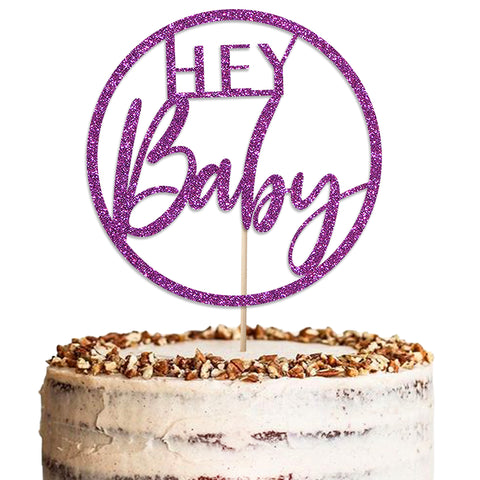 Hey Baby Baby Shower Glitter Cake Topper by KreateSquare | Variety of Colour Available Premium 950 GSM Glitter Finish